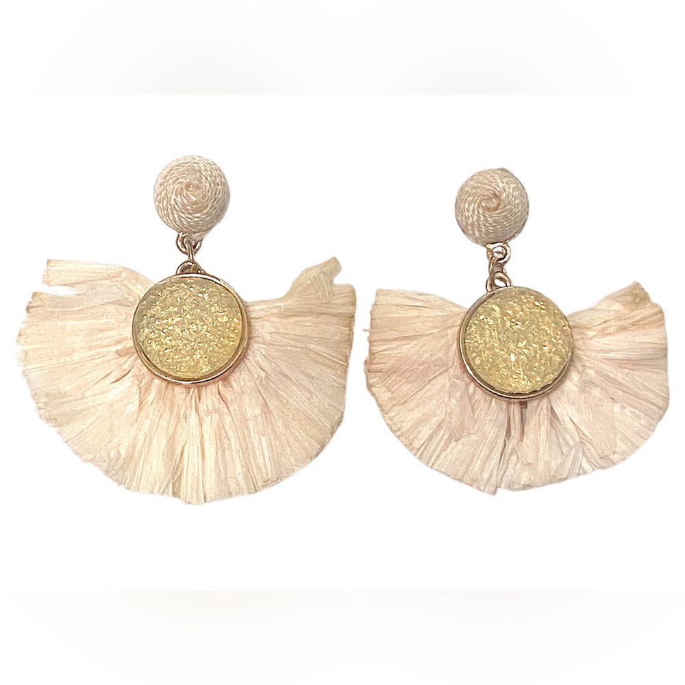 Boho Fan Shaped White Yell Dangle Earrings